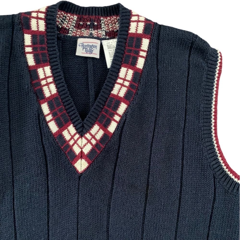 Vintage Huntington Ridge Navy Scottish Knit Preppy Golf Sweater Vest Mens Size L